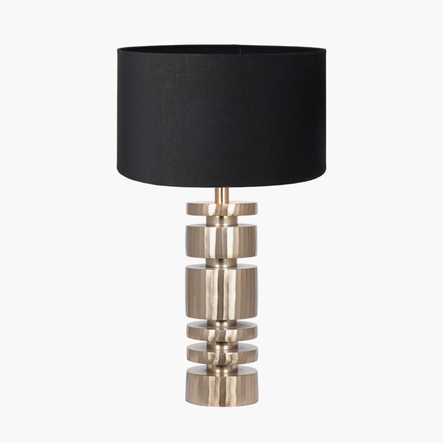Elon Silver Metal Stacked Cylinder Table Lamp Base with Bow 35cm Black Velvet Cylinder Lampshade