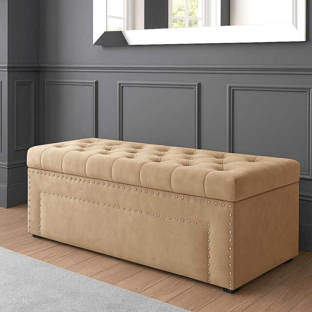 Duke Ottoman Storage Box - Chesterfield Upholstered Blanket Box - Plush Velvet Ottoman Bench with Storage