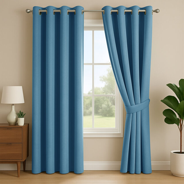 Linen Blend Blackout Eyelet Curtains - Thermal Insulated Room Darkening Window Panels for Bedroom & Living Room (Set of 2)