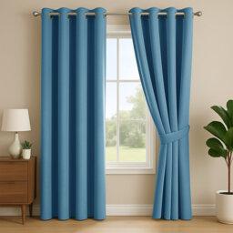 Linen Blend Blackout Eyelet Curtains - Thermal Insulated Room Darkening Window Panels for Bedroom & Living Room (Set of 2)