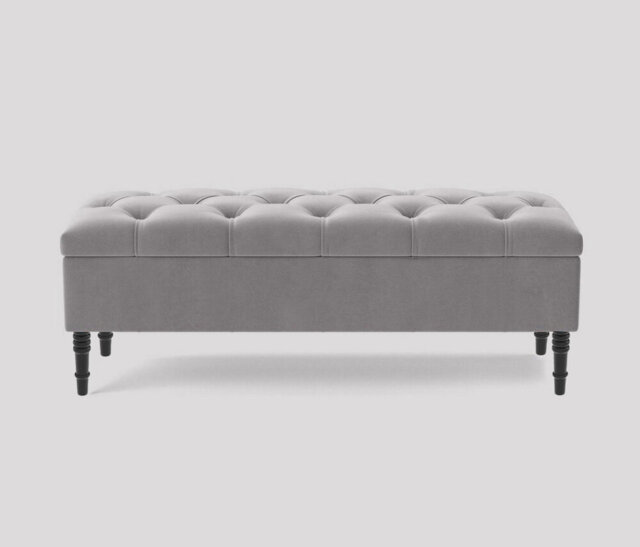 Alyana 90cm Wide Tufted Rectangle Ottoman Storage Bench, Upholstery Velvet Shoe Bench with Turned Wooden Legs