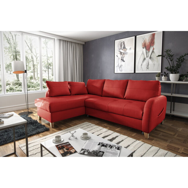 Alvaretta Leather Corner Sofa with Sleeping Function and Underseat Storage