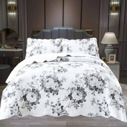 Printed Bedspread Set with Vintage Floral Patchwork Design, Soft Microfiber Coverlet Set with Matching Pillow Shams for All Seasons