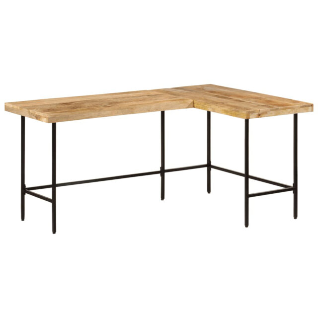 Basim L-Shaped Solid Wood Top Metal Base Executive Desk