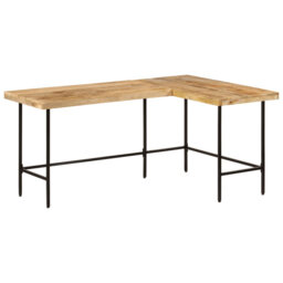 Basim L-Shaped Solid Wood Top Metal Base Executive Desk