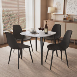 Aspen Gloss White Sintered Stone Square Table with 4 Plastic Curve Chairs - Modern Dining Set