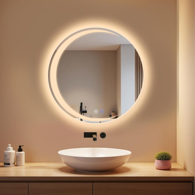 Bathroom mirror round LED lighting touch switch dimmable bathroom mirror