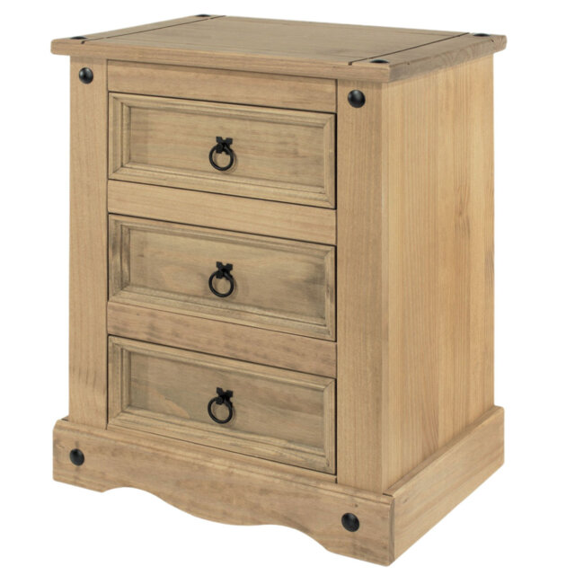 Mauldin 3 Drawer Bedside Table, Solid Pine Corona design