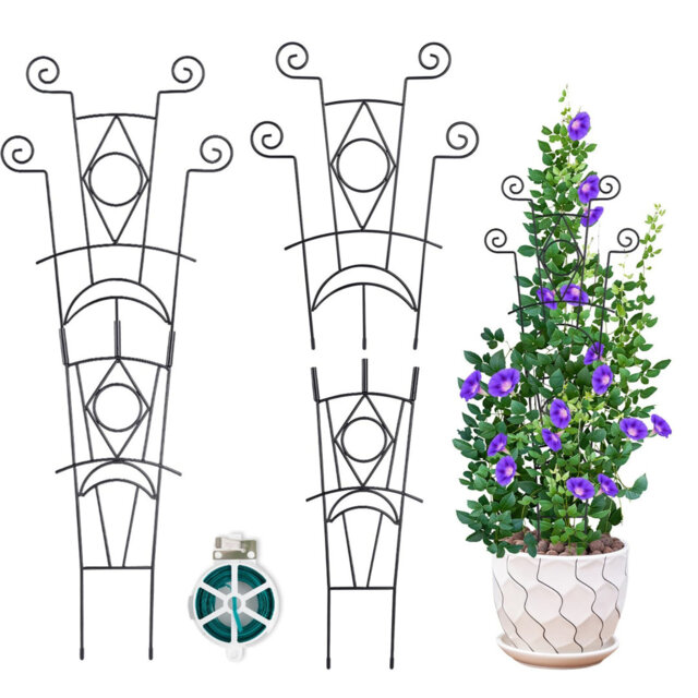 4 Pack Stackable Metal Plant Trellis, Adjustable Height Reusable Plant Support For Climbing Plants, Indoor Outdoor Garden Trellis For Vines, Roses, Pe