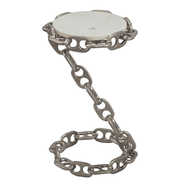Silver Chain-Link Marble Top Side Table