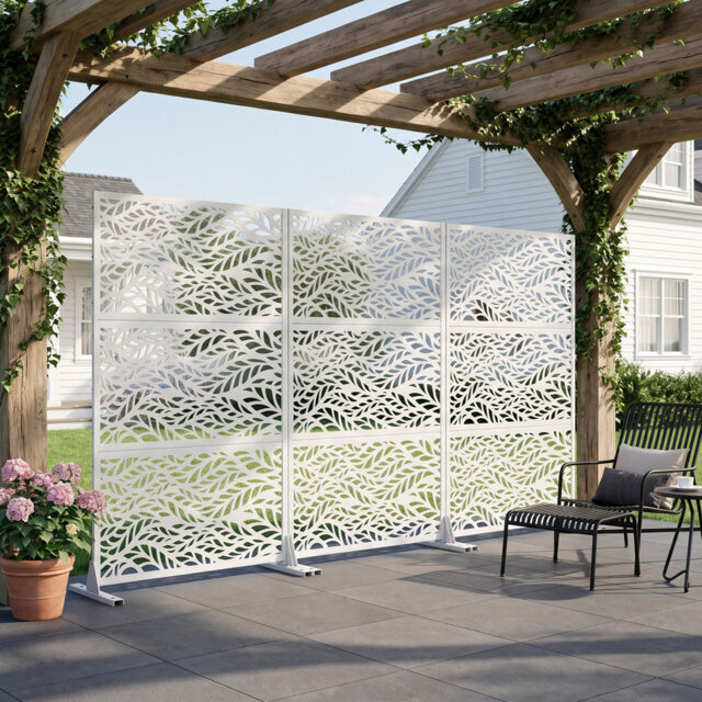183cm H Freestanding Metal Room Divider Decorative Privacy Screen Garden Lattice Panel Trellis for Patio, Balcony, Backyard, Pool, Indoor Room