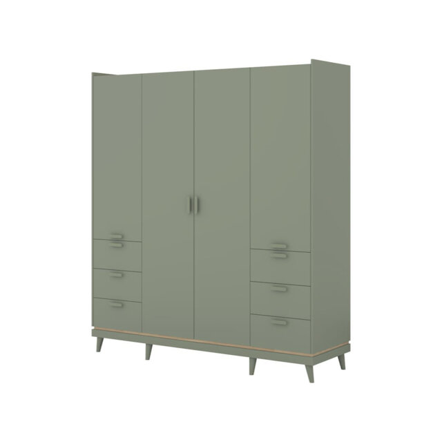 Scandi Oak Oiled & Brick 4 Door 6 Drawer Wardrobe - Contemporary Large Storage Unit with Shelves