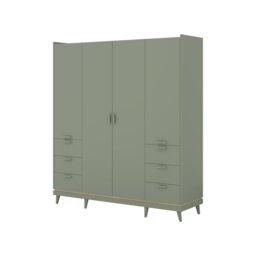 Scandi Oak Oiled & Brick 4 Door 6 Drawer Wardrobe - Contemporary Large Storage Unit with Shelves