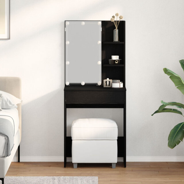 Dressing Table Black Oak Wood 60 X 40 X 140 Cm Cosmetic Table