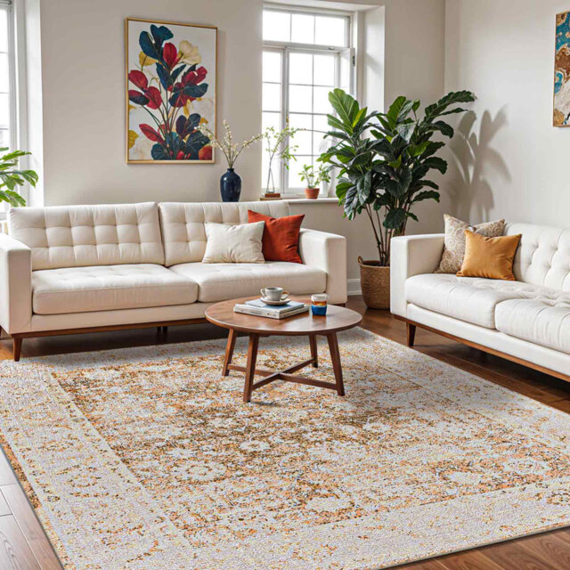 Purcell Machine Washable Traditional Boho Rust Area Rug