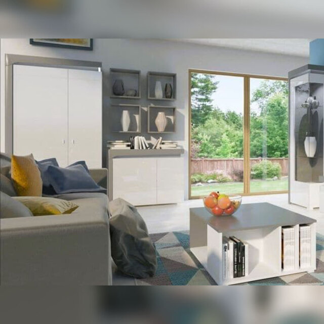 Eira Grey And White Gloss 102cm Wide 2 Door Wardrobe With Led Lights And Storage