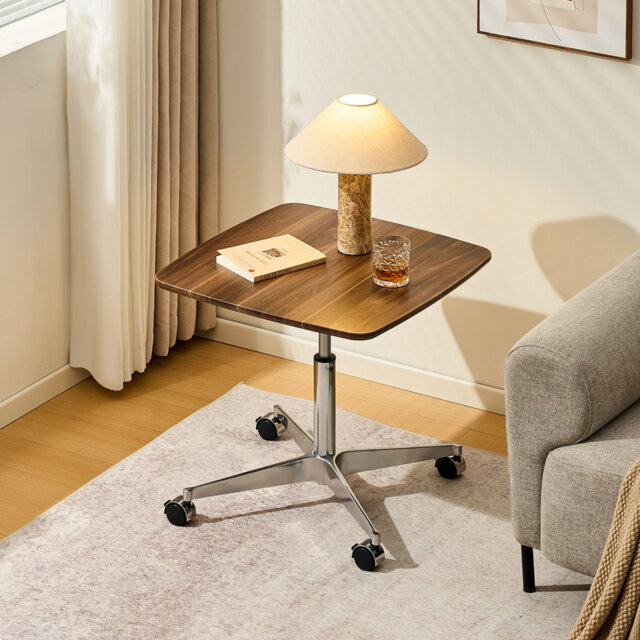 Retro Square Side Table, Height-Adjustable End Table