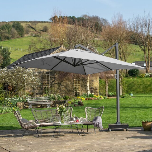 Batres 400 cm W X 300 cm D Rectangular Tilt Cantilever Parasol with Crank Lift
