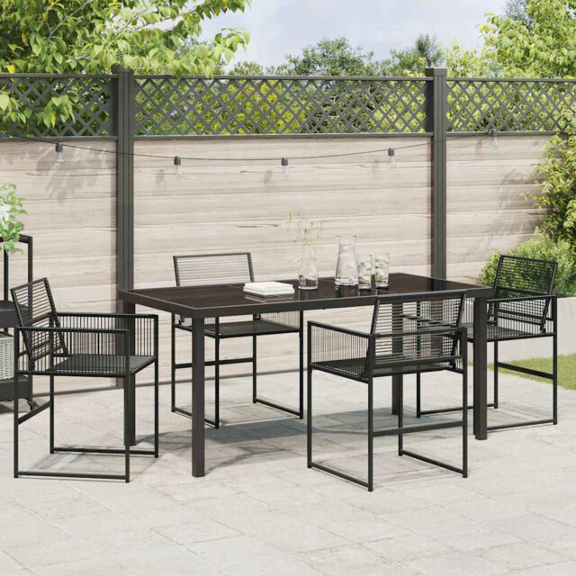 5 Piece Garden Dining Set Black Poly Rattan