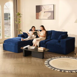 3-Seater L-Shaped Modular Sectional Sofa Bed with Ottoman, Black