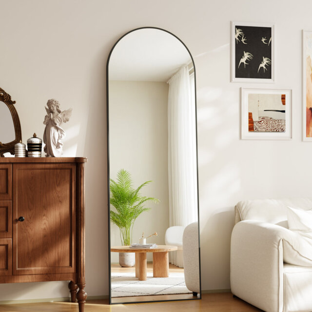 Arched Aluminium Framed Freestanding Full Length Mirror Wall Mirror
