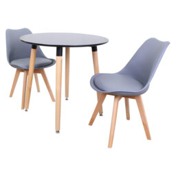 Todmorden 2 Person Dining set - a Round Plastic Dining Table with Wooden Legs and a Set of 2 Faux Leather Cushion Padded Dining Chairs for Dining Room