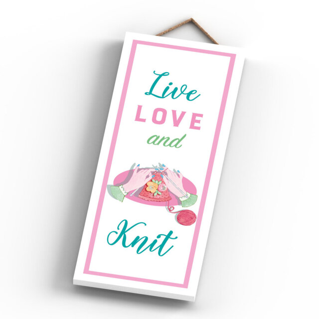 Live Love and Knitting Themed Wooden Plaque Wall DÃ©cor