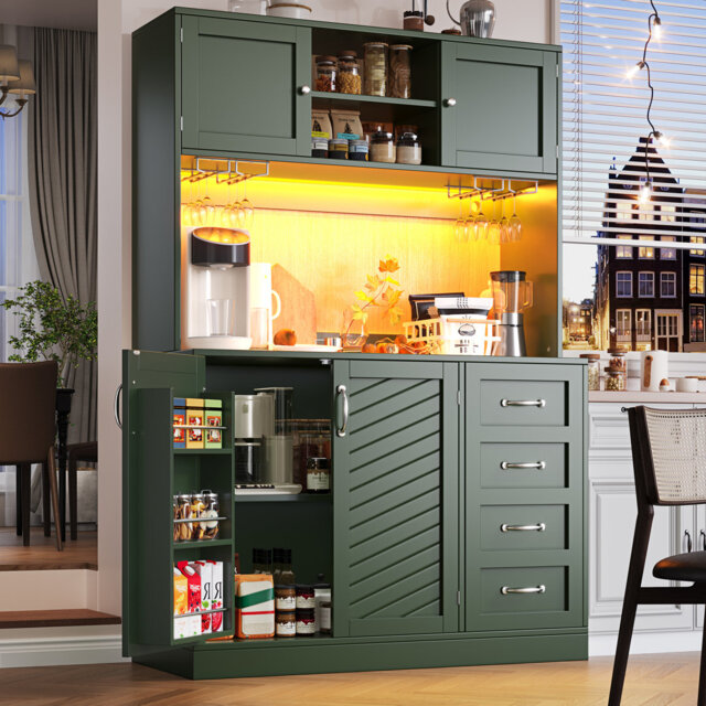 Kitchen Cabinet With Led, 4 Doors And 2 Drawers
