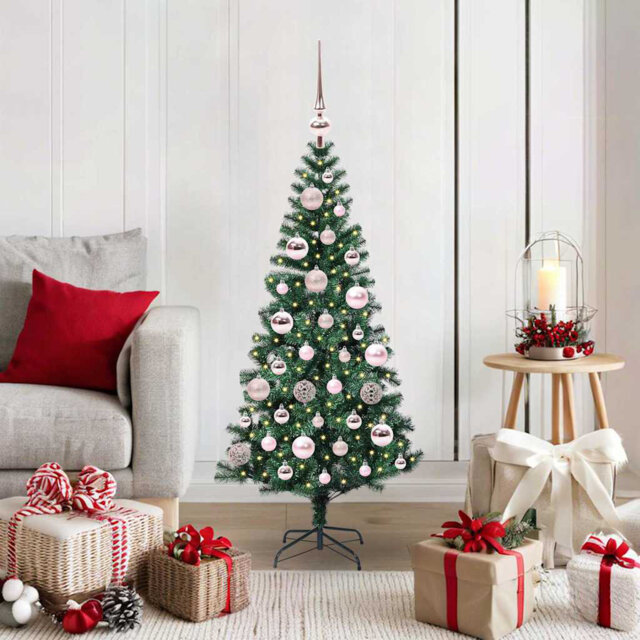 vidaXL Artificial Pre-lit Christmas Tree Green PVC and Metal