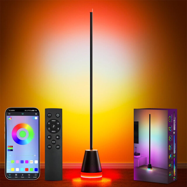 Smart Corner Floor Lamp,16 Million Color Changing RGB LED Light With Remote And APP
