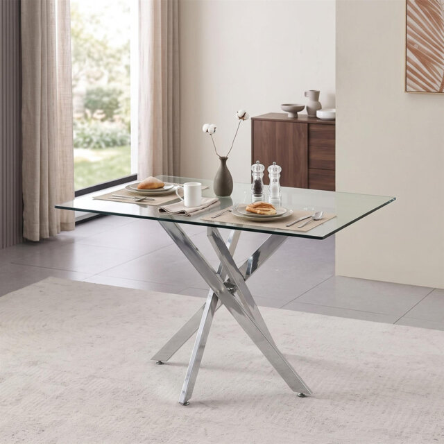 Darene Triangular Glass Top Dining Table with Stainless Steel Base