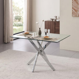 Darene Triangular Glass Top Dining Table with Stainless Steel Base