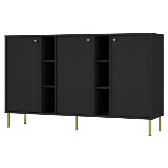 Alexxandra Three-Door Sideboard with Shelves 159 cm Graphite Black on Gold Legs
