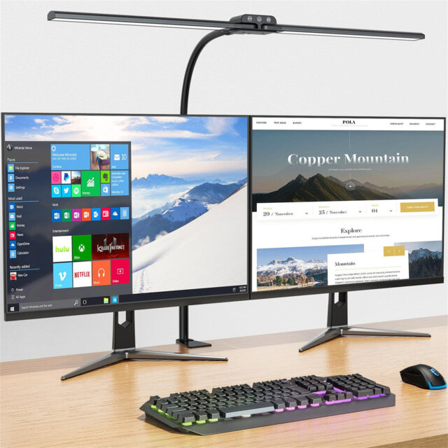 LED Desk Lamp, Bright Double Head Desk Lamp For Home Office, Architect Desk Light With Clamp, Eye Caring Tall Task Lamp With 4 Color Modes&Brightness,