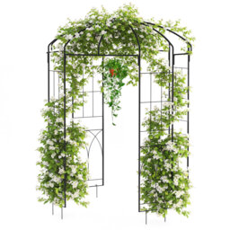Birdcage Shape Garden Arch Trellises, 270x200x200cm Black Steel Garden Arbor Pergola Pavilion for Climbing Plants, Wedding Ceremony & Patio Backyard D
