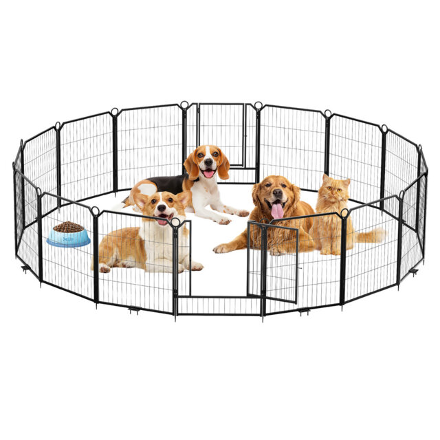 "16-Panel Metal Dog Playpen – 24"" Tall Portable Pet Exercise Pen with Gate, Heavy Duty Collapsible Fence for Indoor/Outdoor Use – Ideal for Small Dogs,"