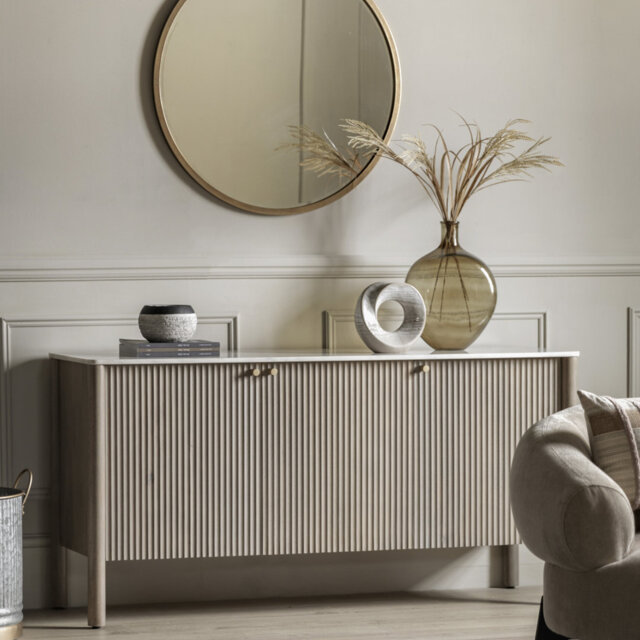 Nasyah Solid Wood and Marble Top Sideboard 152 cm