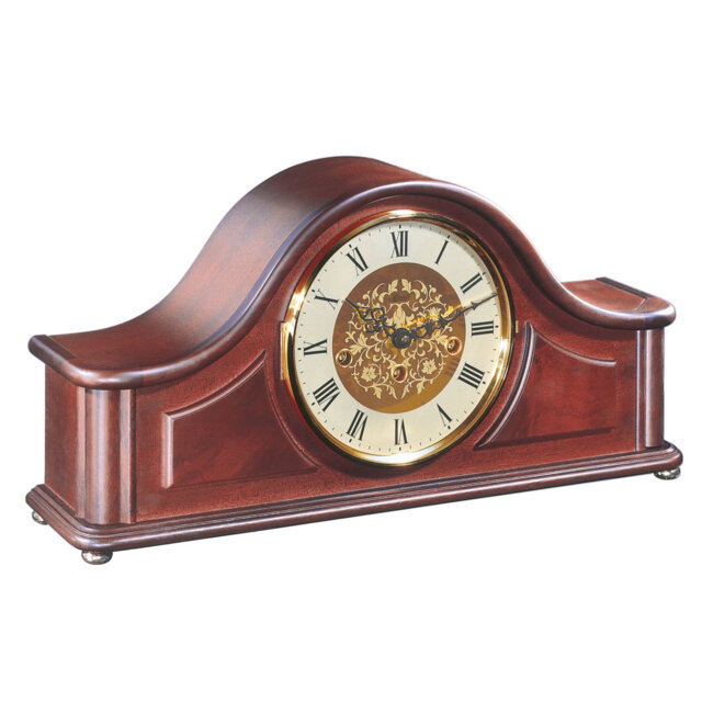 Traditional Analogue Solid Wood Quartz Movement / Crystal Tabletop Clock in Brown