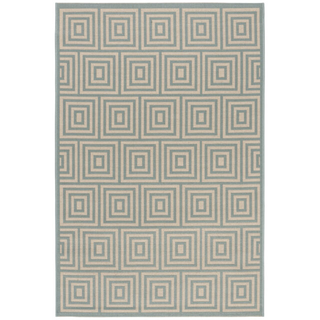 Mckinnon Hooked Indoor/ Outdoor Cream/Aqua Rug