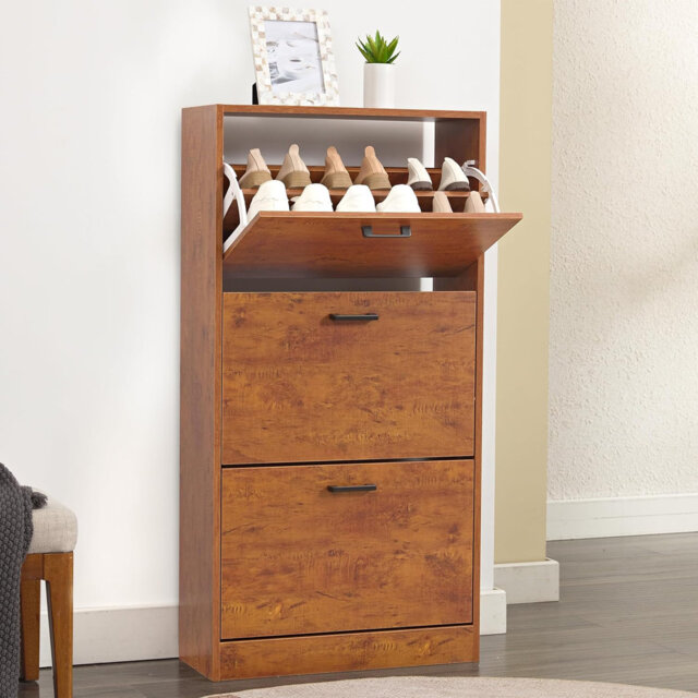 Wooden Shoe Storage Cabinet Organizer With 3 Drawer Shoe Rack, 3 Tier Storage Cabinet