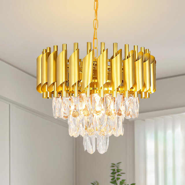 "Akua 15.7"" Modern Gold Rolled Tube Crystal Chandelier, E14 Base, Bulb Not Included"