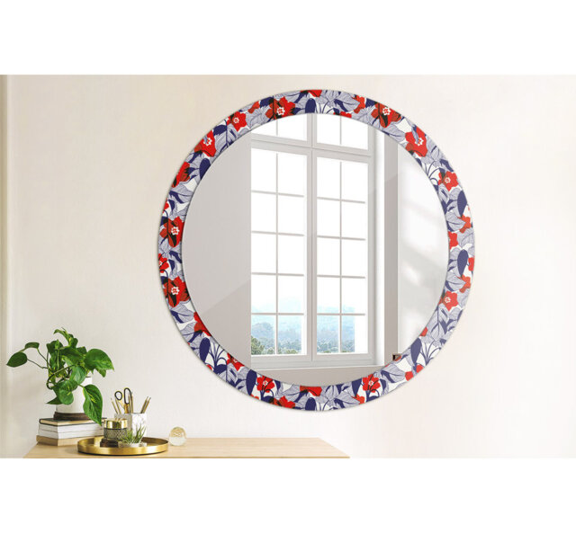 Huldar Round Glass Framed Wall Mounted Accent Mirror in Blue/Red/White