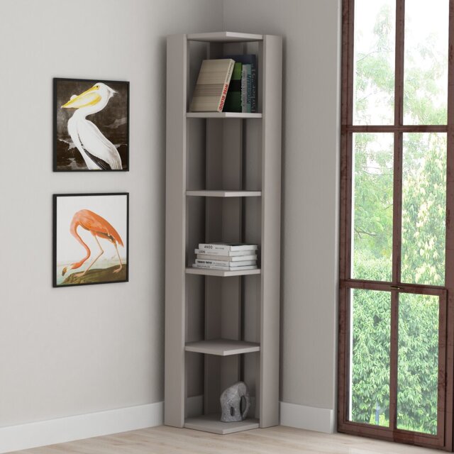 Nati Modern Corner Bookcase 5 Tiers - 34 x 34 x 161 cm - Space-Saving Design