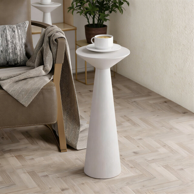 Farmhouse Tall Minimalist Pedestal End Table, Small  Wood Drink Table & Plant Stand, Modern Martini Table For Small Spaces & Living Room