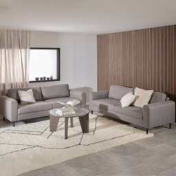 Charice 3+3-Seater Sofa In Basel Light Grey Brown 34 Fabric, Base Matt Black Steel