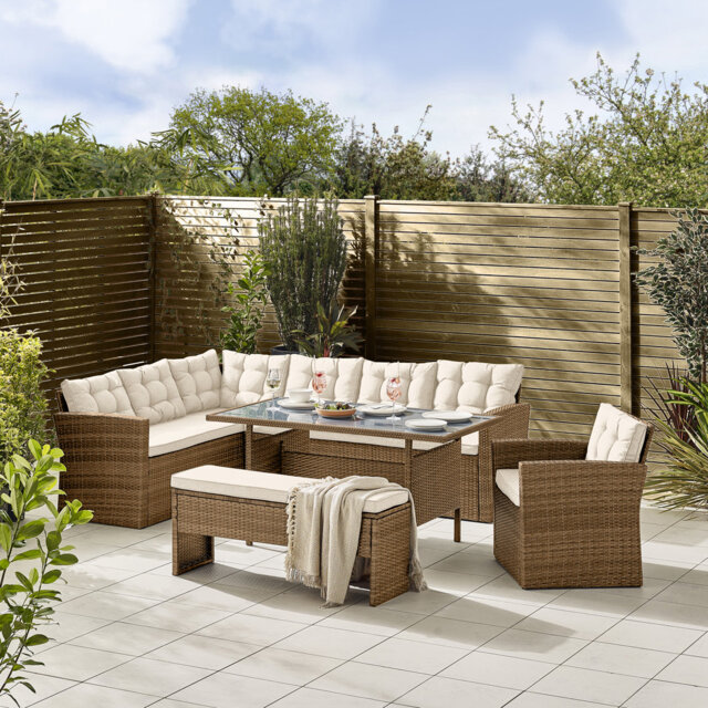 Deklan 9 Seater Garden Dining Set - PE Rattan Corner Sofa Lounge Set Modern Patios (Cover Included)