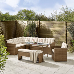 Deklan 9 Seater Garden Dining Set - PE Rattan Corner Sofa Lounge Set Modern Patios (Cover Included)