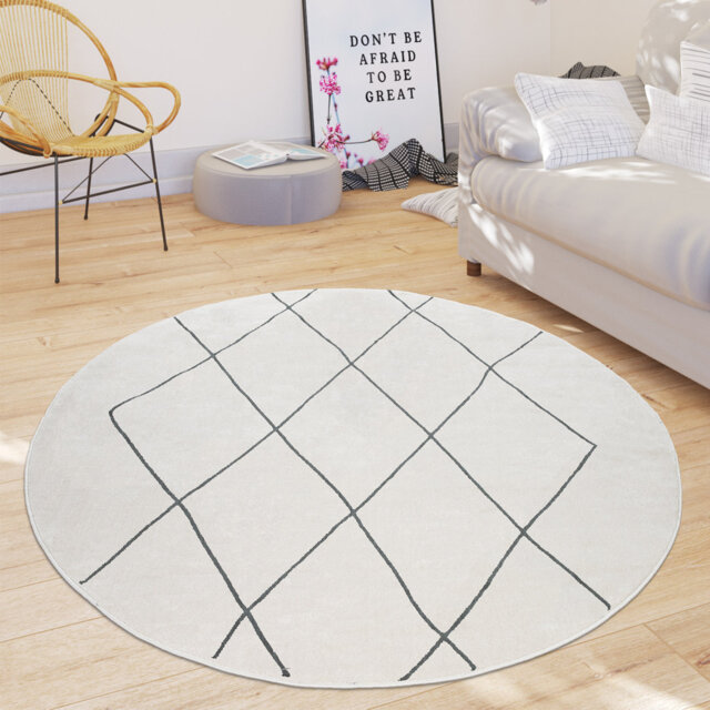 Melynda Scandi Lozenge Bright and Modern Power Loom White/Black Rug