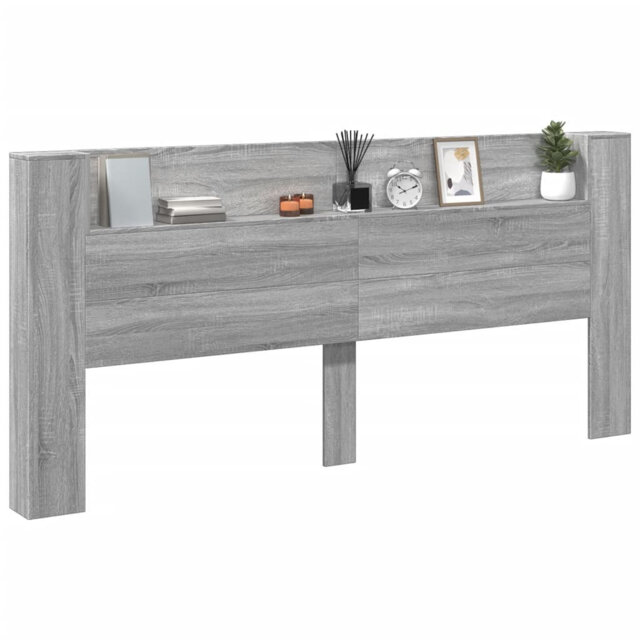 Latitude Run Headboard Cabinet With LED Brown Oak 160X16.5X103.5 Cm