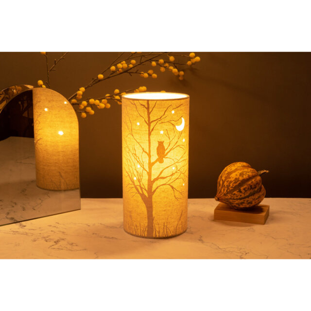 Owl Fabric Table Lamp - Woodland Bird Print Shade for Nursery & Study Room Lighting